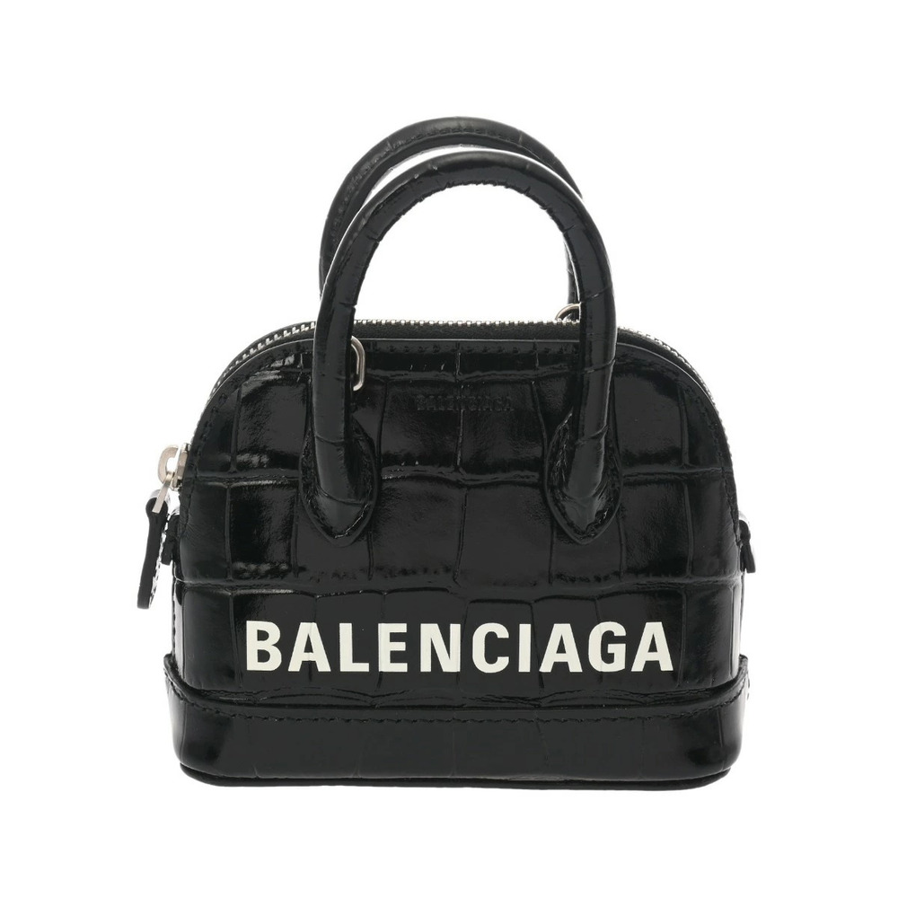 BALENCIAGA Ville Top Handle Black Crocodile Embossed Handbag